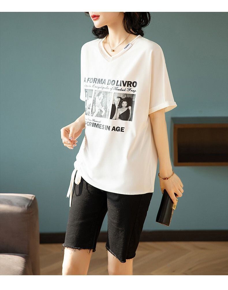 話題沸騰中 ファッション 着回し力抜群 プリント 2色選択 半袖Tシャツ＜S-8621＞