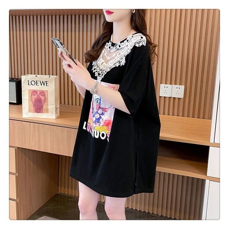 新商品 透かし彫り キュート レース 切り替え ゆったり 半袖Tシャツ＜S-8472＞