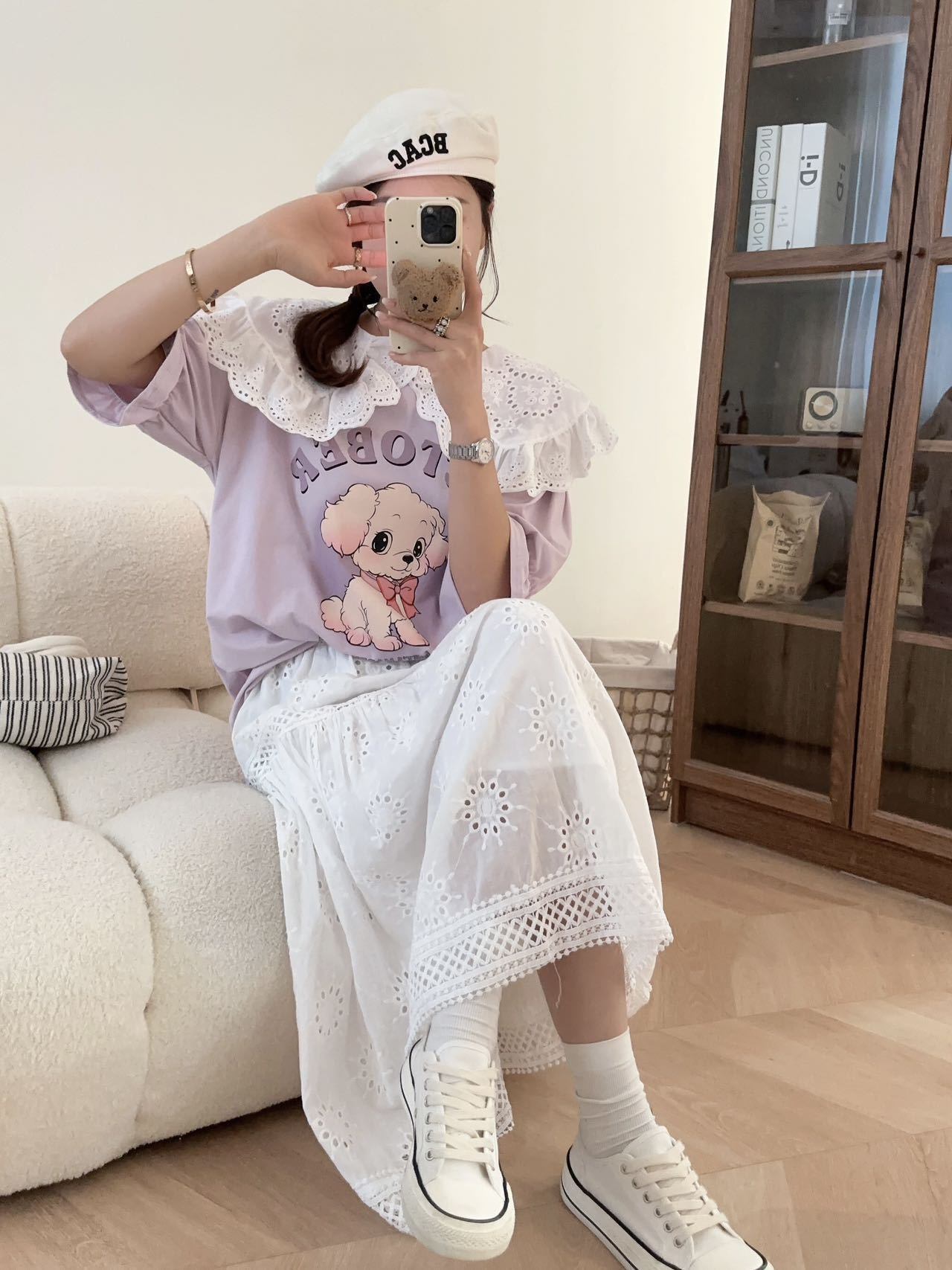 スウィート ワンちゃんロゴ 韓国系 ゆったりTシャツ半袖<S-4882>