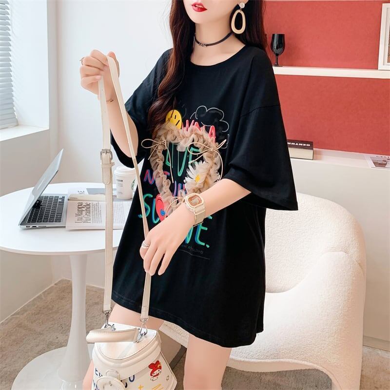 デザイン感 切り替え チャーミング プリント Tシャツ カットソー＜S-3529＞