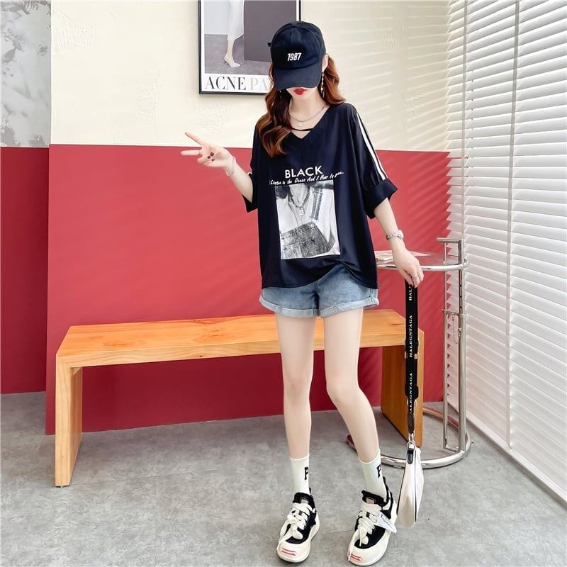 デザイン感 プリント チャーミング Tシャツ カットソー＜S-3476＞