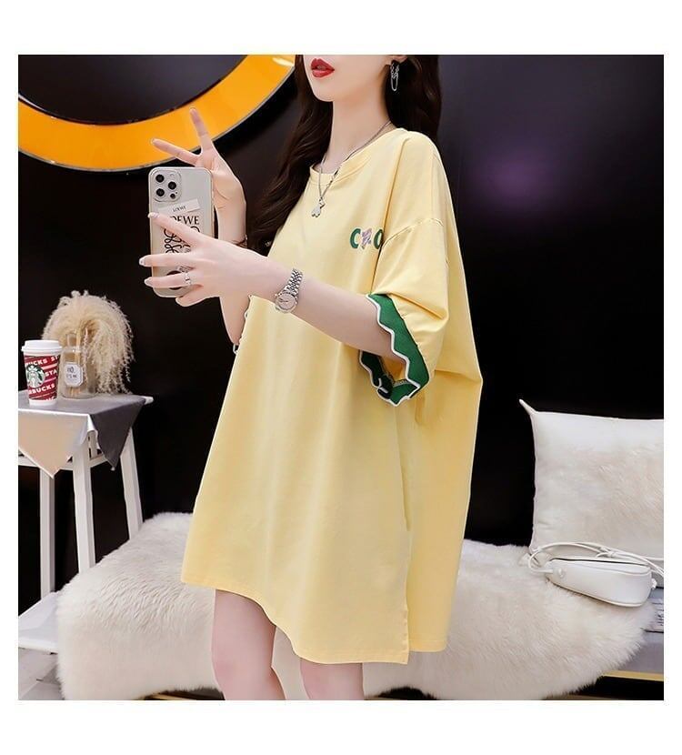 アルファベット プリント ドロップショルダー ロングTシャツ ゆったり＜S-2888＞