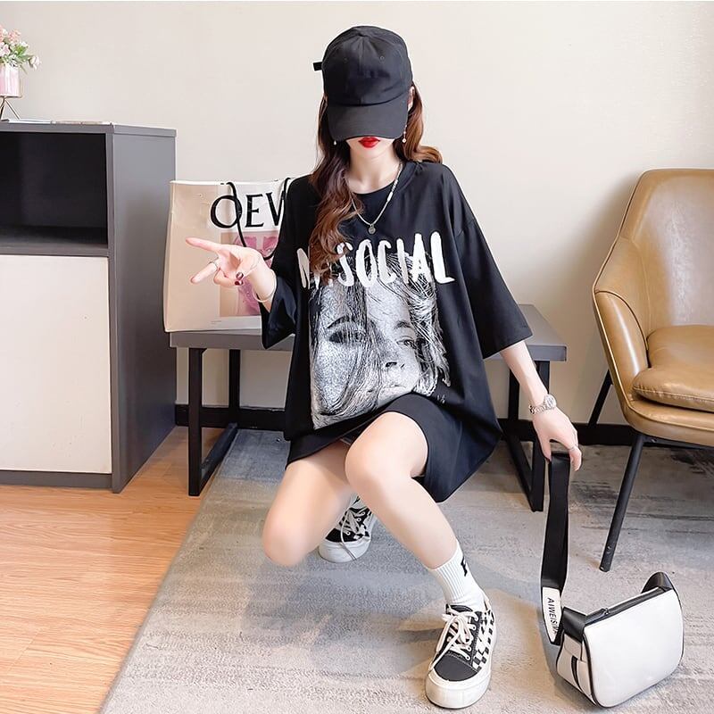 美人度アップ 切り替え ファッション プリント Tシャツ カットソー＜S-3399＞