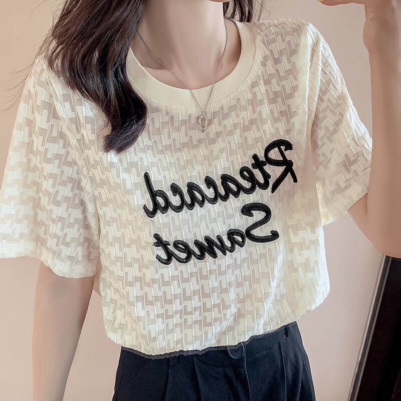 【半額！期間限定！！】大活躍 シフォン 定番シンプル 刺繍 全3色 Tシャツ カットソー ＜S-8601＞
