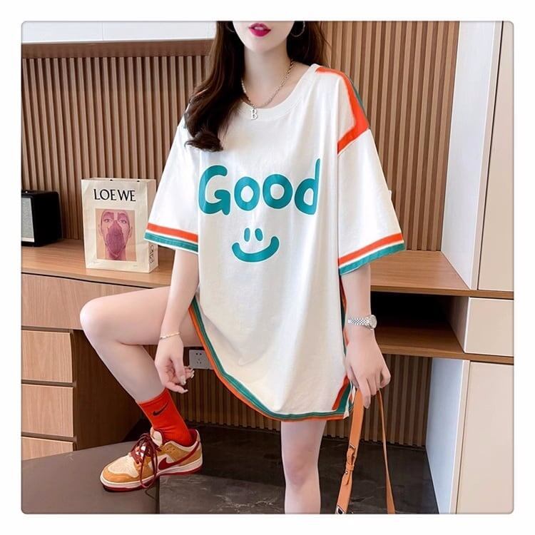 おすすめ プリント アルファベット ロング Tシャツ ゆったり半袖 ＜S-2881＞