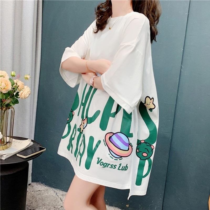 ファッション 切り替え 美人度アップ プリント Tシャツ カットソー＜S-3636＞