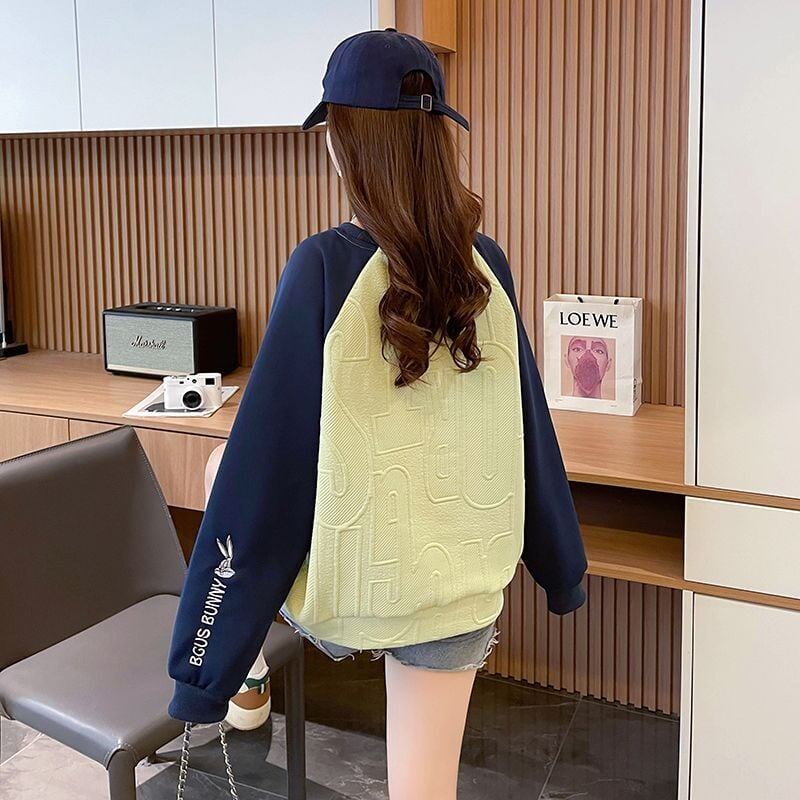 合わせやすい刺?ロゴゆったり厚手ラグランスリーブ   スウェット全2色<S-4613>