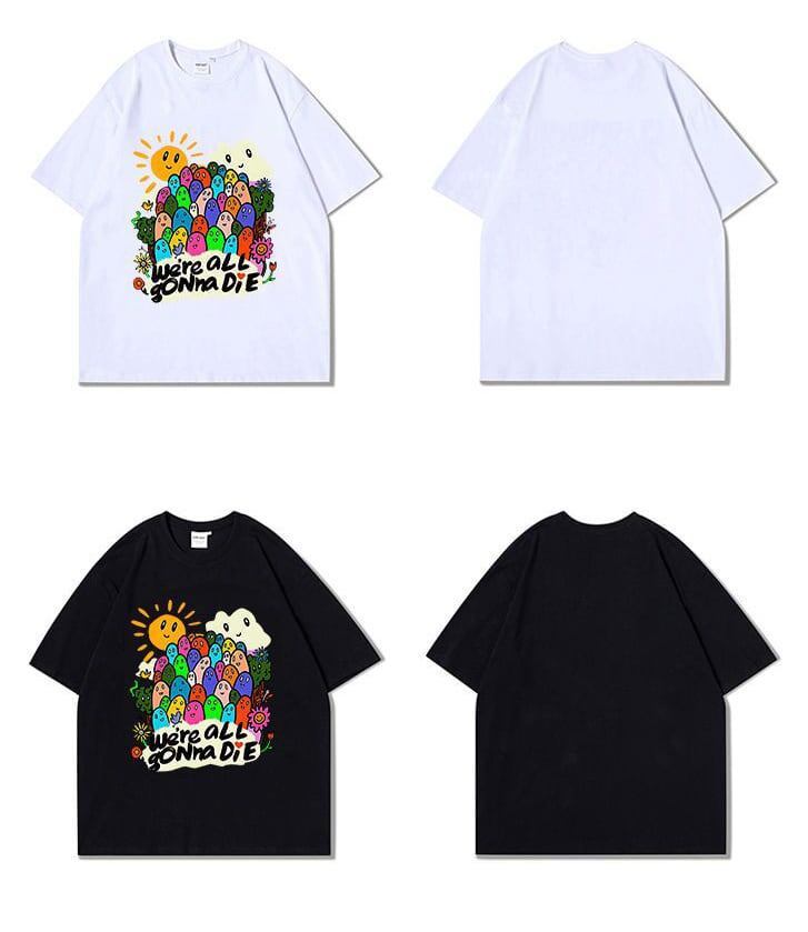 スタイルアップ効果抜群 キュート カジュアル ルーズ プリント全6色 半袖Tシャツ<S-8970>