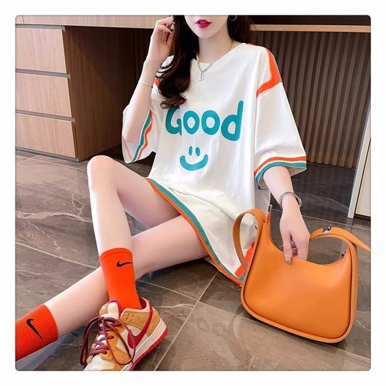 おすすめ プリント アルファベット ロング Tシャツ ゆったり半袖 ＜S-2881＞