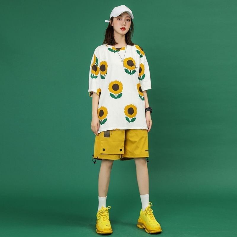 新商品 カジュアル 簡潔 花柄 半袖Ｔシャツⅹパンツセット<S-8071>