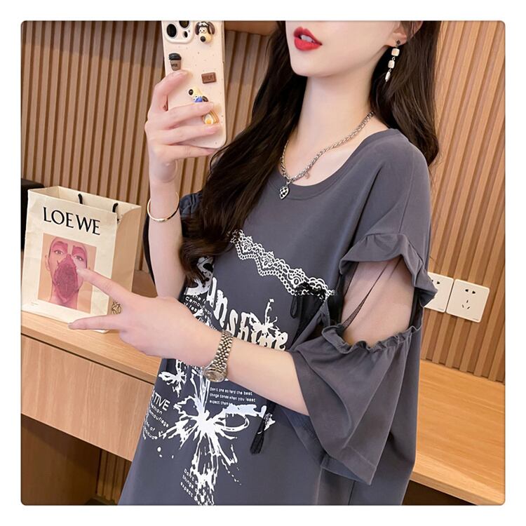 話題沸騰中 切り替え スウィートプリント 全2色 半袖Tシャツ ＜S-8652＞