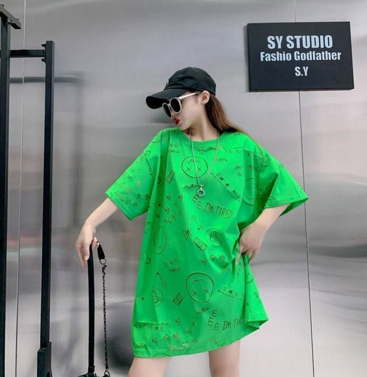 売り切れ必至 ゆったり ファッション感満々 ロング丈 3色半袖Tシャツ＜S-9086＞