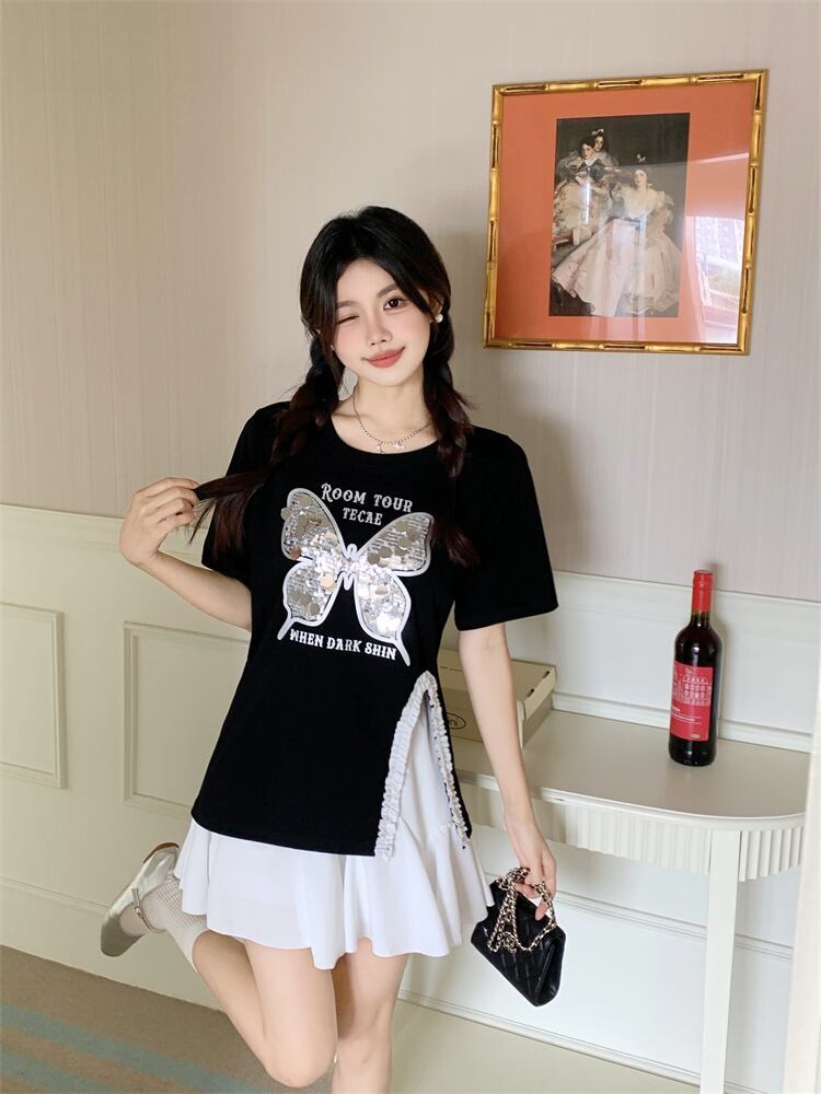 絶対欲しい キュート 超人気 ピンク プリント スパンコール 3色選択 半袖Tシャツ＜S-8570＞