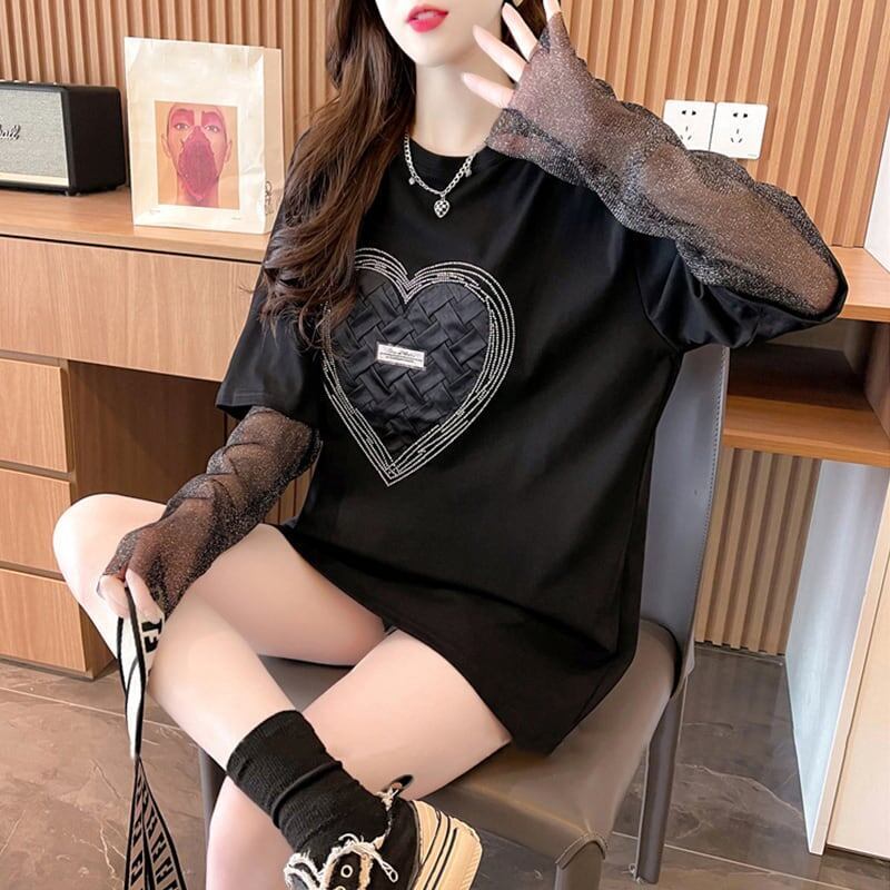 個性的なデザイン プリント 日焼け対策 切り替え Tシャツ カットソー＜S-3003＞