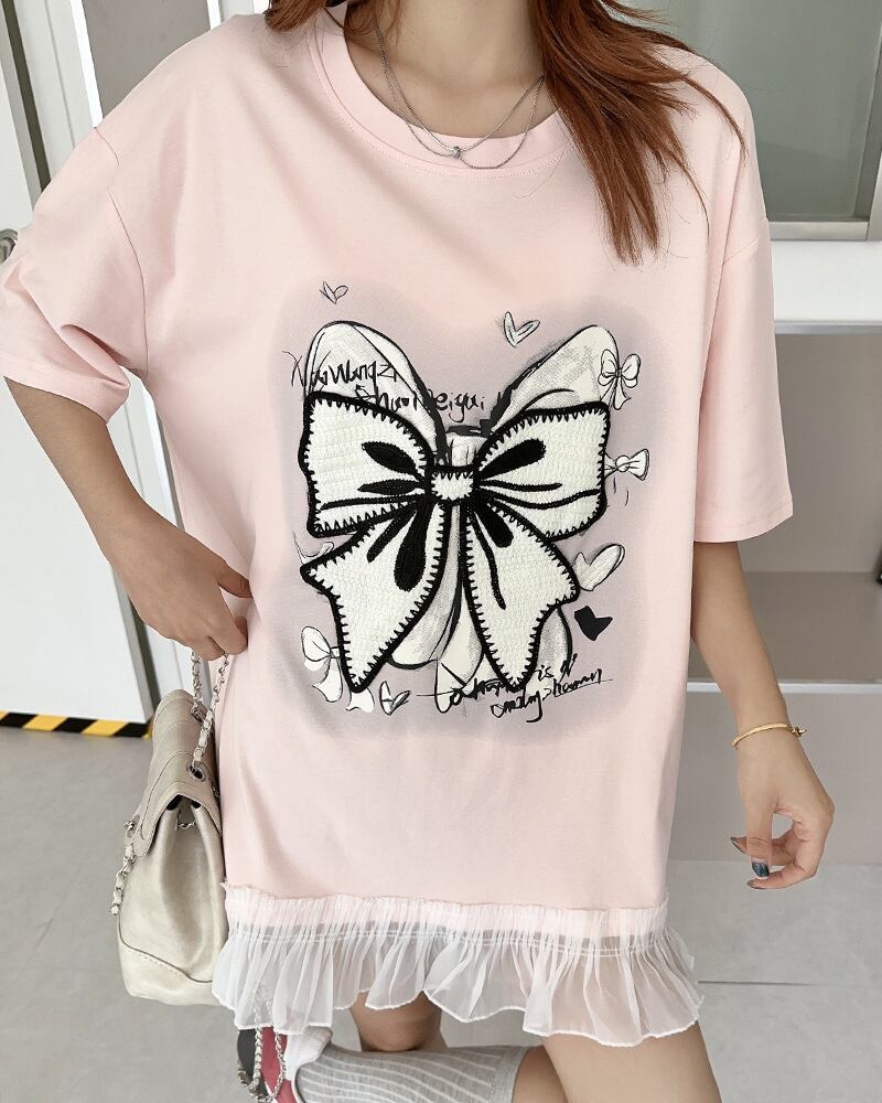 今季マストバイ プリントゆったり 切り替え 半袖Tシャツ 全4色＜S-8256＞