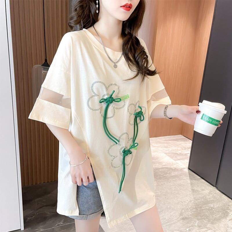 イレギュラー 切り替え カジュアル プリント Tシャツ カットソー＜S-3496＞
