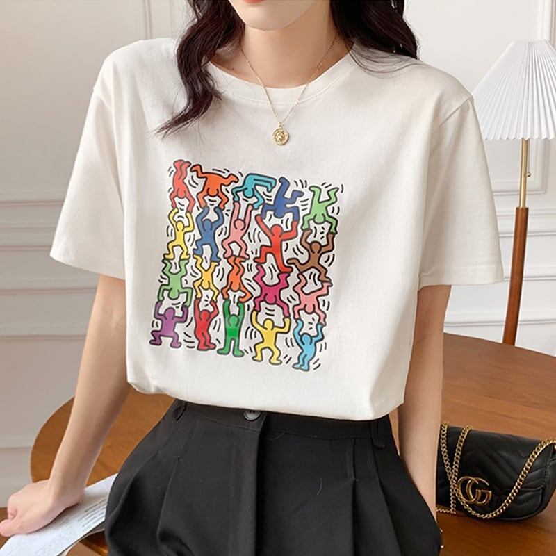 オシャレ度満点 切り替え 着心地抜群 プリント Tシャツ カットソー＜S-3408＞