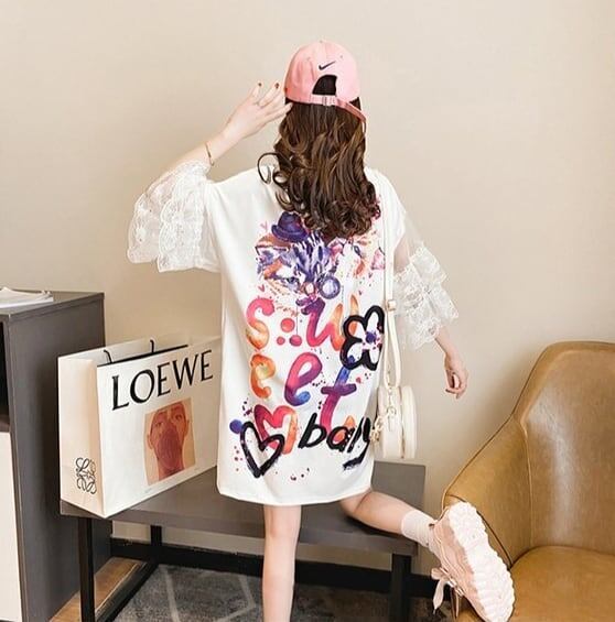 好感度UP デザイン スウィート 一目惚れ 切り替え Tシャツ ＜S-8004＞