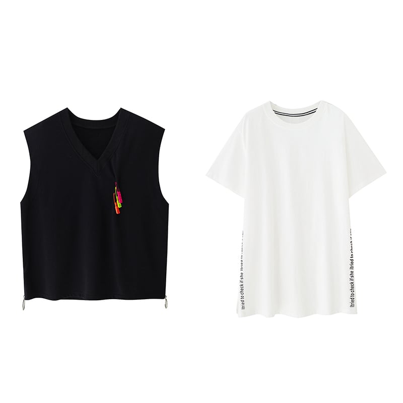 特別デザイン トップス おしゃれ Tシャツ+ベスト 二点セット＜S-2966＞