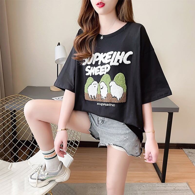 合わせやすい 切り替え チャーミング プリント Tシャツ カットソー＜S-3480＞