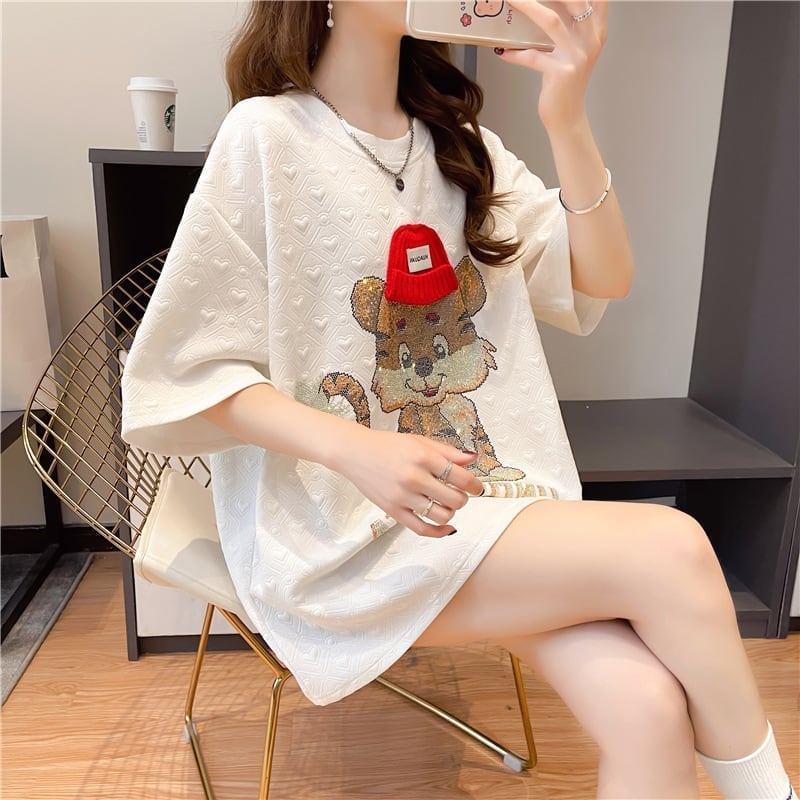 デザイン感 切り替え チャーミング プリント Tシャツ カットソー＜S-3401＞