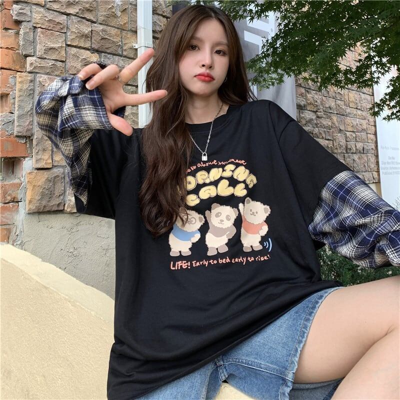 オシャレ度満点 ラウンドネック 個性的なデザイン カートゥーンプリント Tシャツ＜S-2257＞