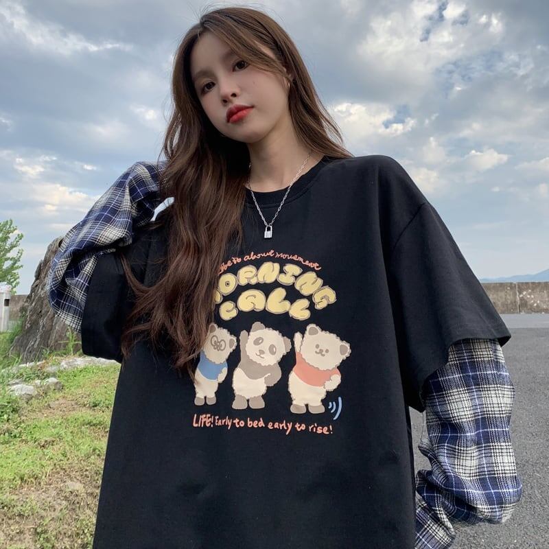 オシャレ度満点 ラウンドネック 個性的なデザイン カートゥーンプリント Tシャツ＜S-2257＞