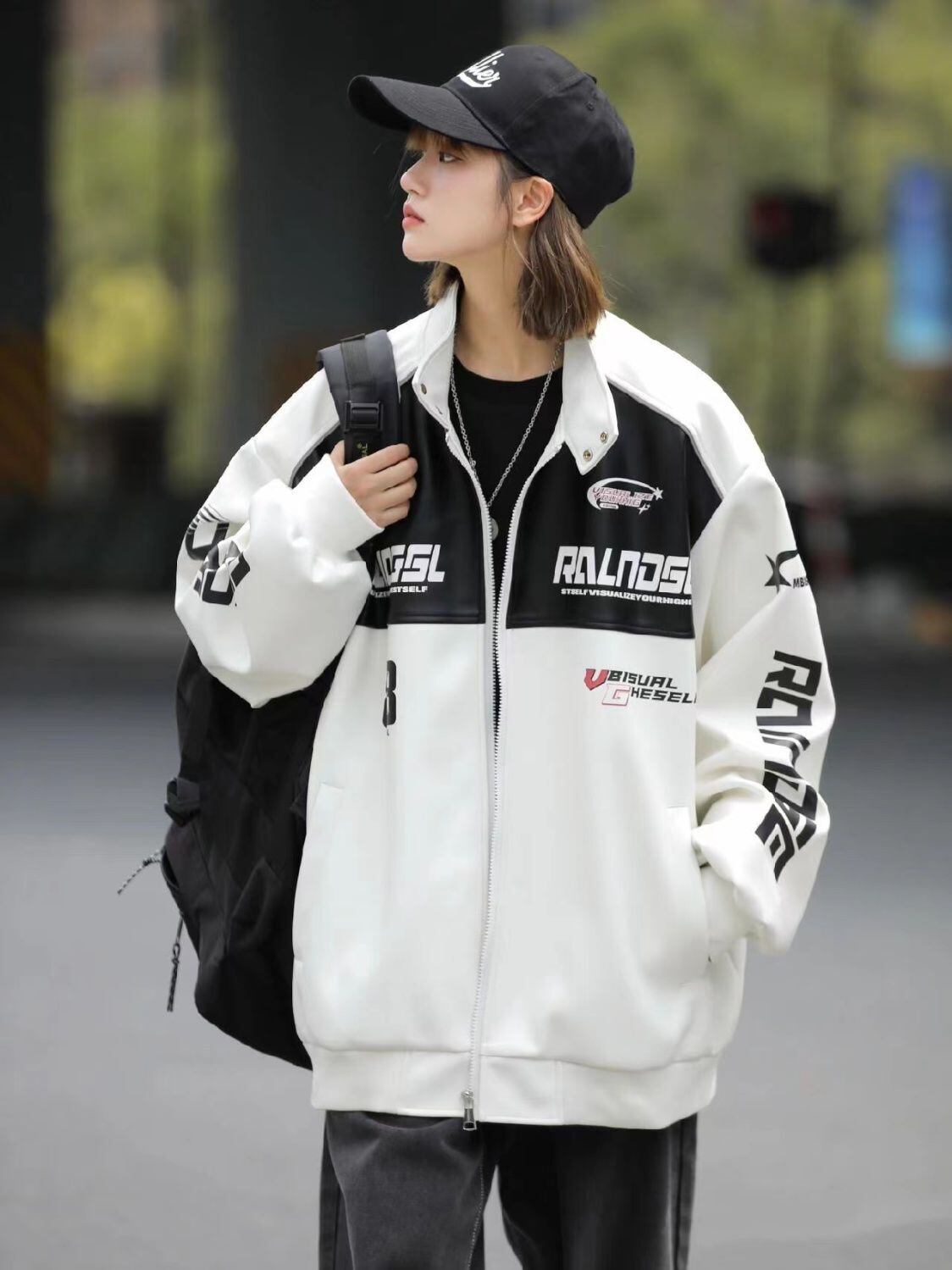 カジュアル 2色選択 切り替え 厚みパッド入り レザー男女兼用 ジャケット <S-10494>