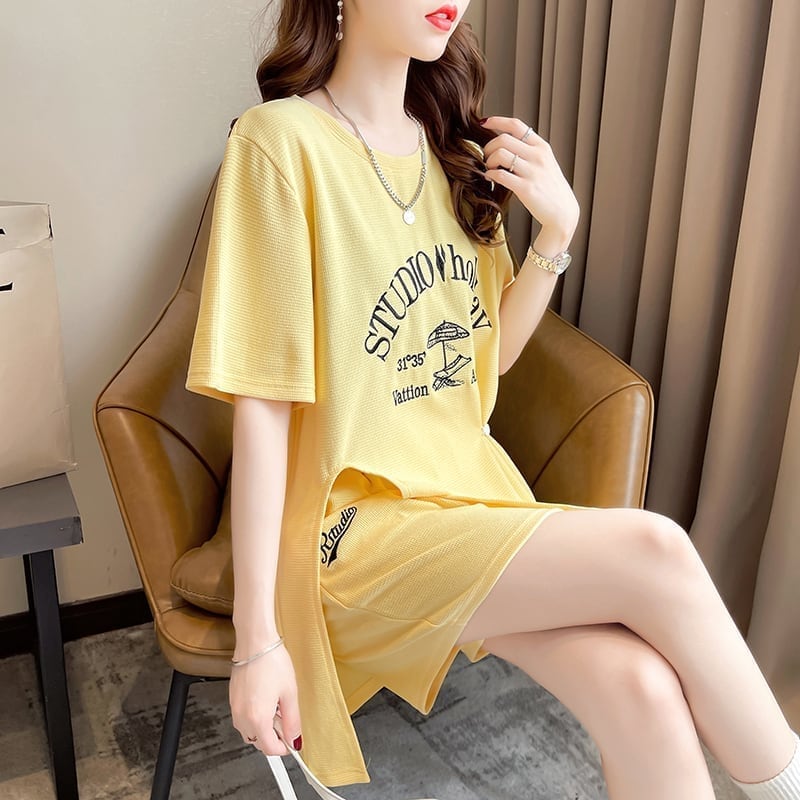 着心地抜群 切り替え 女性力を高める Tシャツ＋ショートパンツ セットアップ＜S-3612＞
