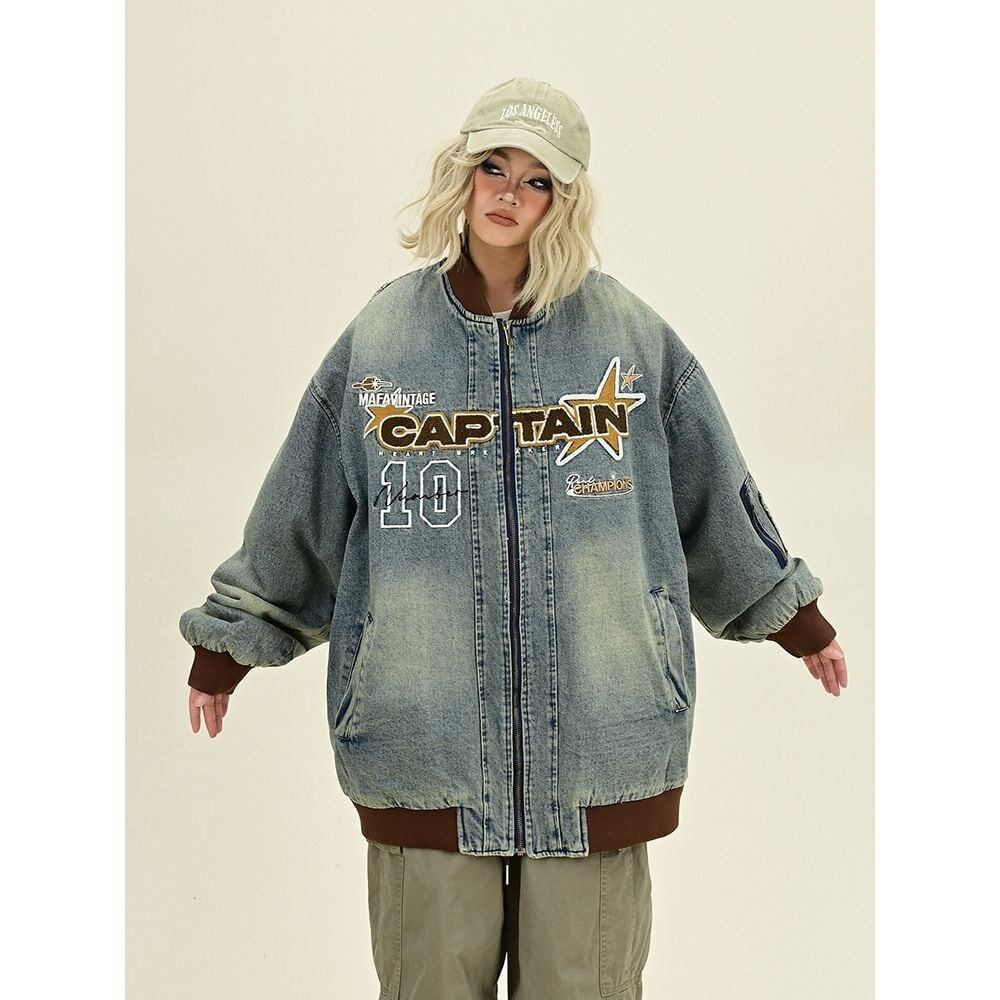 売れ筋 デザイン オシャレ デザイン性抜群 デニム 切り替え ジャケット <S-10064>
