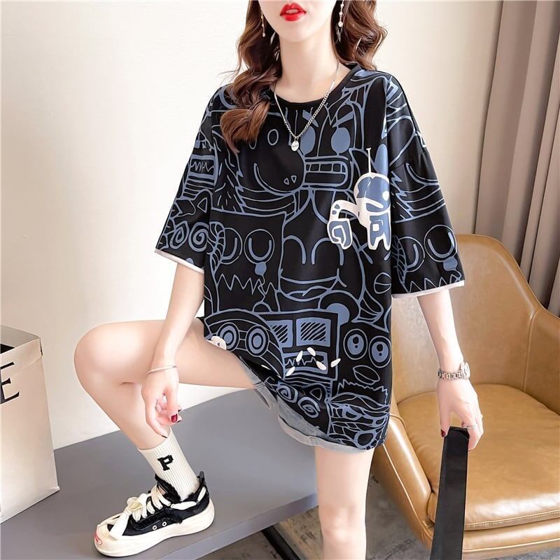 好感度満載 切り替え 美感いっぱい プリント Tシャツ カットソー＜S-3388＞