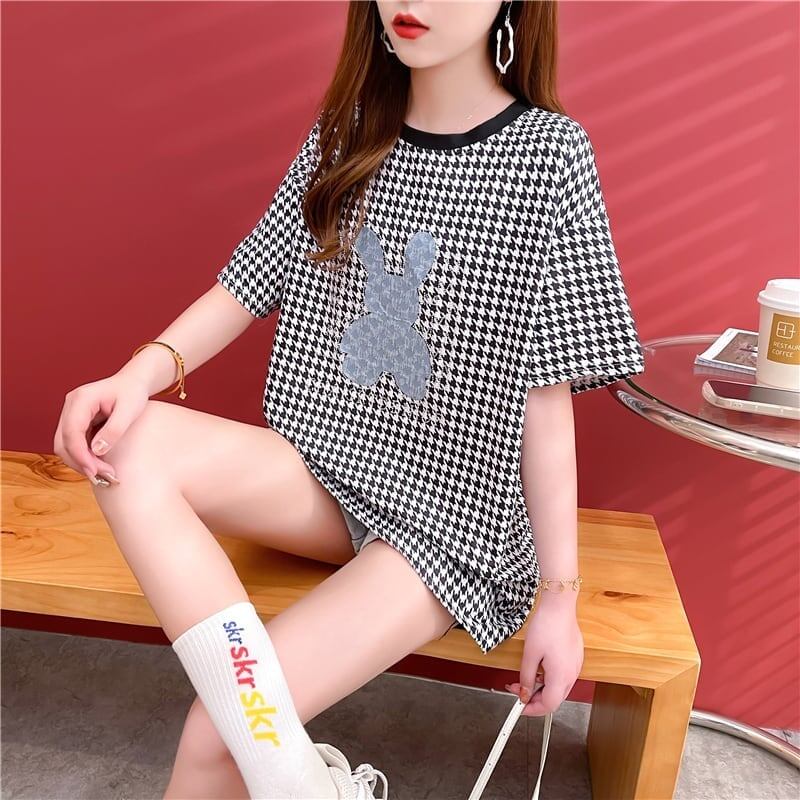 カジュアル 千鳥格子 オシャレ度満点 Tシャツ カットソー＜S-3076＞