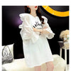 女子力アップ アルファベット パフスリーブ プリント ロングTシャツ ゆったりワンピース ＜S-3054＞