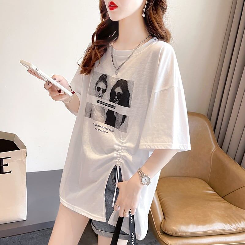 合わせやすい 切り替え チャーミング プリント Tシャツ カットソー＜S-3651＞