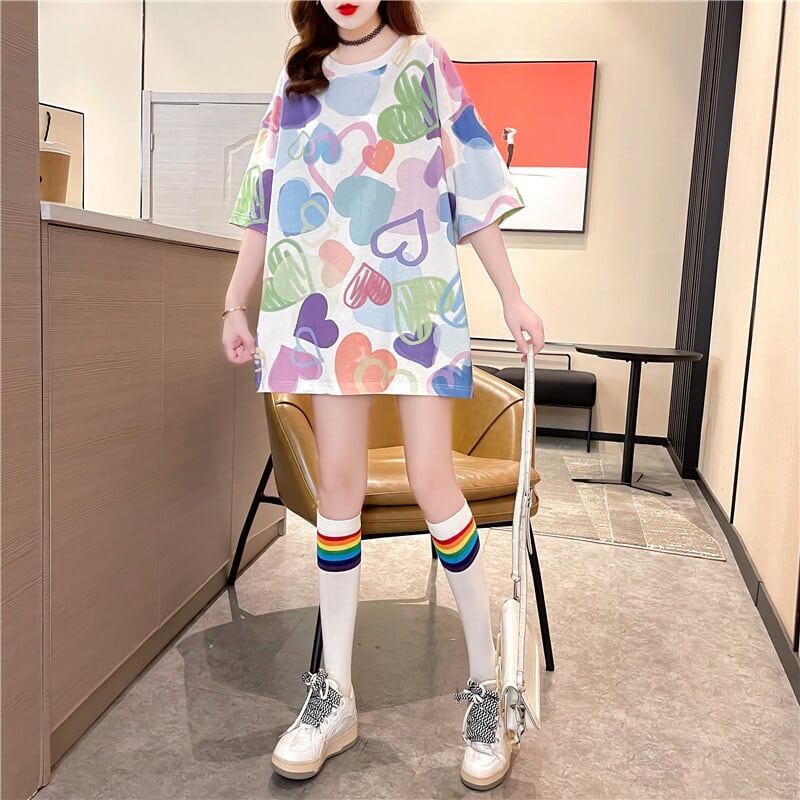 美人度アップ プリント ファッション Tシャツ カットソー ワンピース＜S-3303＞