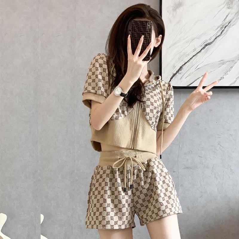 カジュアル 切り替え オシャレ度満点 Tシャツ＋ショートパンツ セットアップ＜S-3568＞