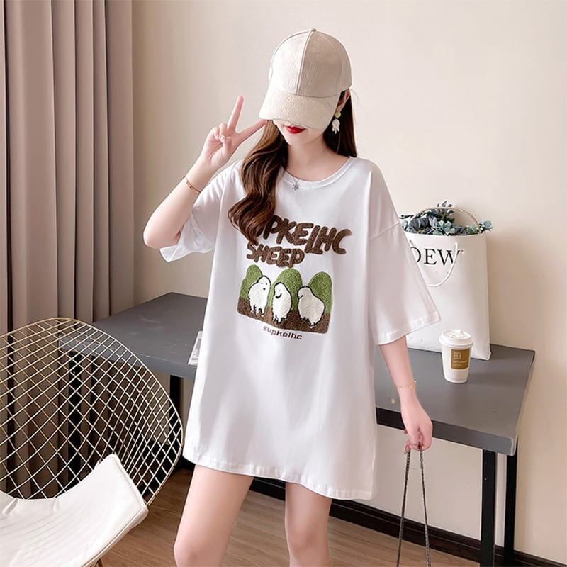 合わせやすい 切り替え チャーミング プリント Tシャツ カットソー＜S-3480＞