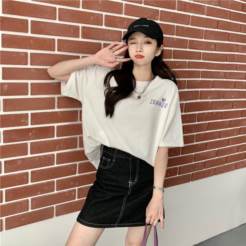 デザイン感 切り替え チャーミング プリント Tシャツ カットソー＜S-3538＞