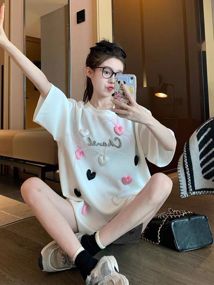 絶対欲しい ホットダイヤモンド キュート 三次元の愛 ゆったり 半袖Tシャツ＜S-8823＞