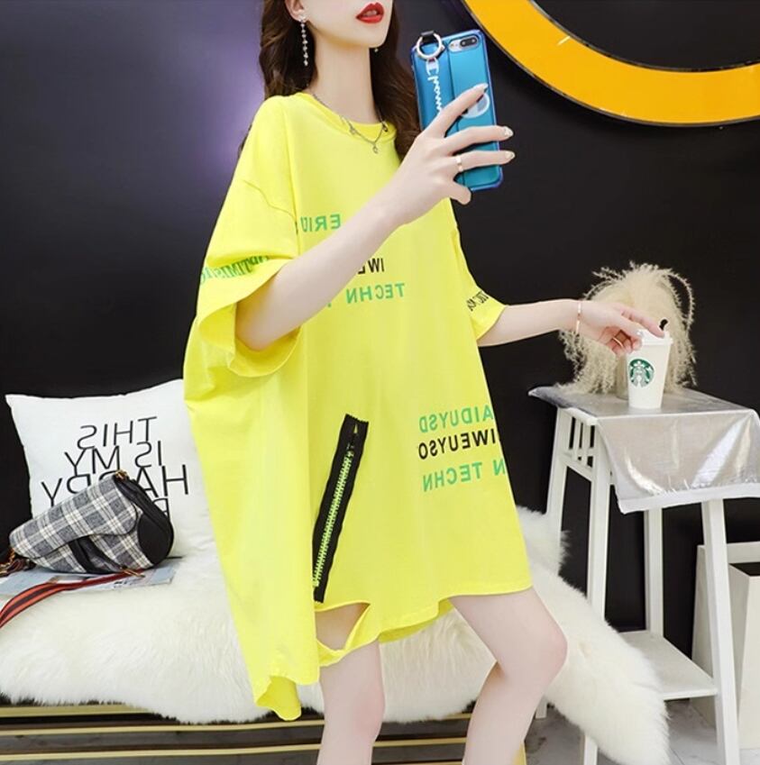 超人気 ダメージ加工 ゆったりロング丈 三色半袖Tシャツ＜S-8107＞