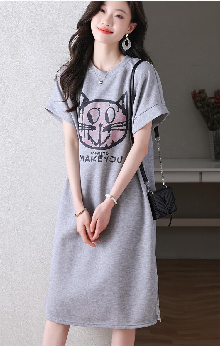 新しいカジュアルな猫プリント シャツ T ドレス<S-5037>