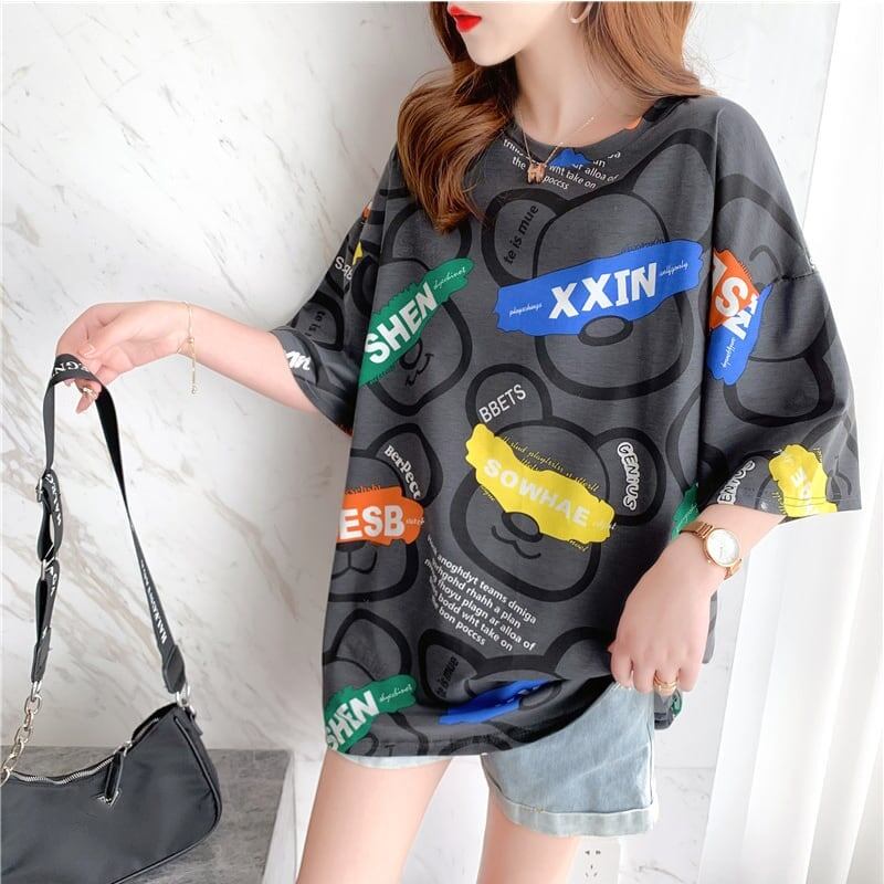 オシャレ度満点 プリント カジュアル Tシャツ カットソー＜S-3344＞