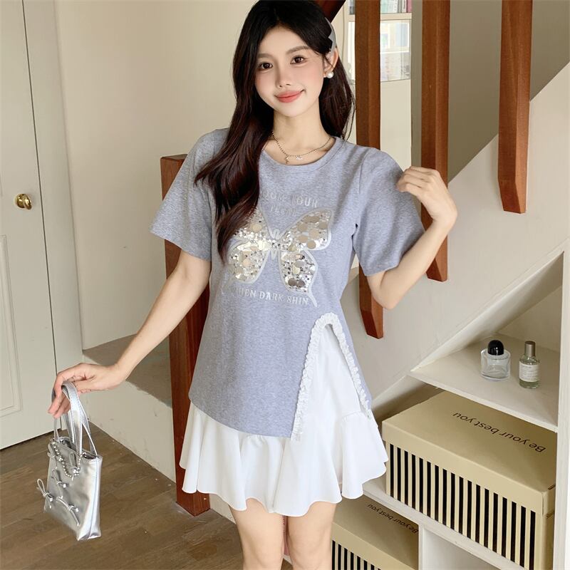 絶対欲しい キュート 超人気 ピンク プリント スパンコール 3色選択 半袖Tシャツ＜S-8570＞