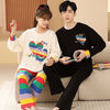売り切れ必至 カラーマッチング カジュアル トップス+パンツ 男女2着セット パジャマ<S-8041>
