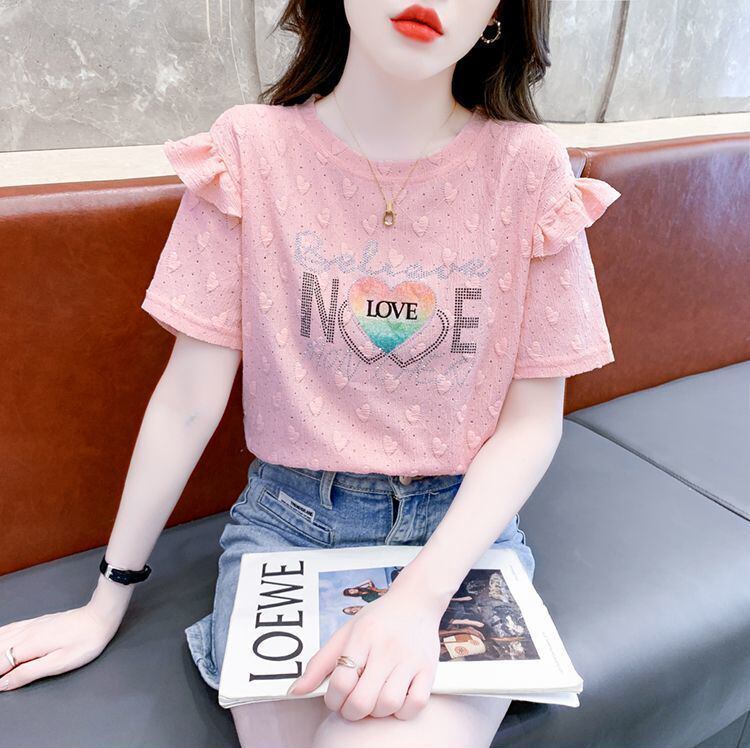 新商品 大人可愛い 話題沸騰中 ホットダイヤモンド 全3色 半袖Tシャツ<S-8868>