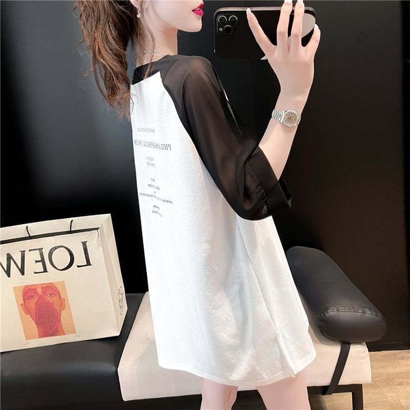 好感度満載 切り替え 美感いっぱい プリント Tシャツ カットソー＜S-3479＞