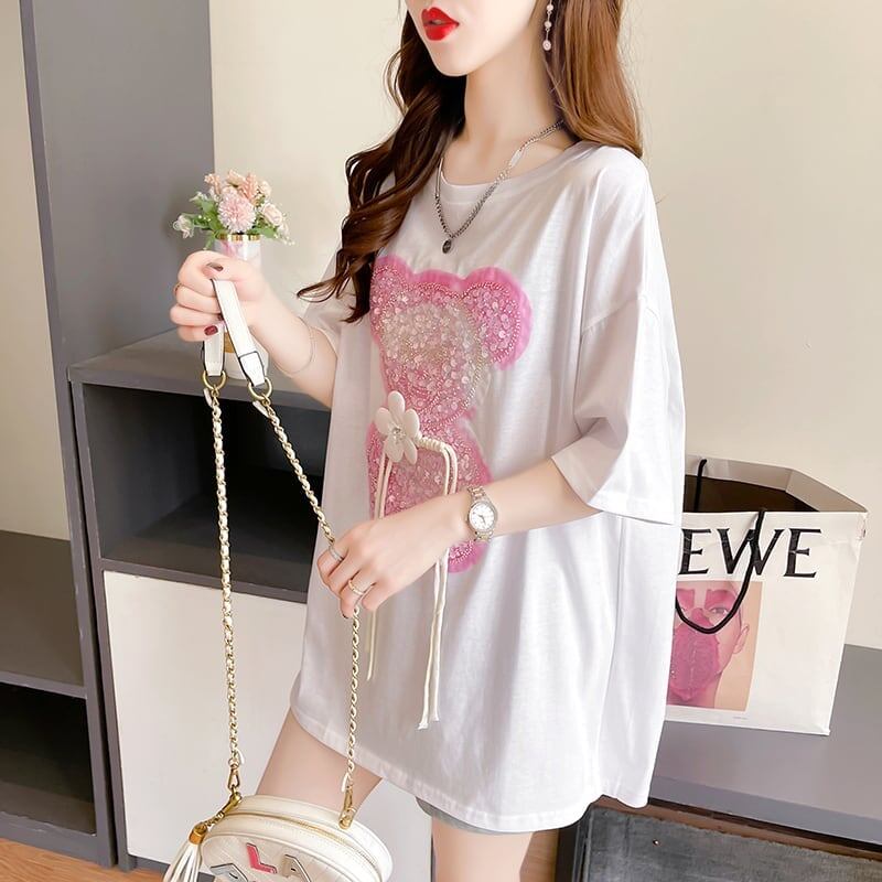 着心地抜群 切り替え 女性力を高める プリント Tシャツ カットソー＜S-3405＞