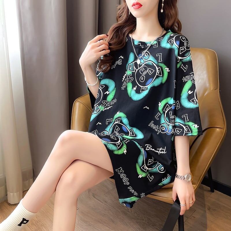 好感度満載 プリント 美感いっぱい Tシャツ カットソー ワンピース＜S-3501＞
