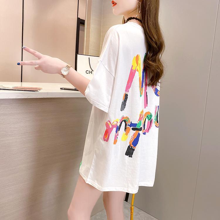 絶対流行 プリント ファッション ゆったり 全4色 半袖 Tシャツ＜S-11523＞