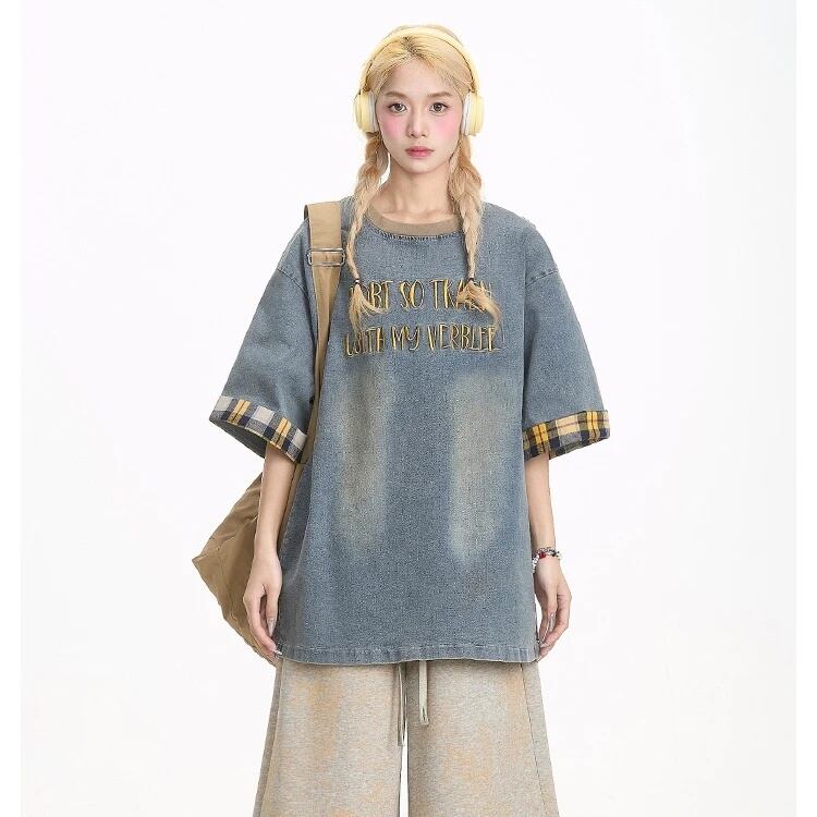 デニム 売れ筋 おすすめ 絶対流行 早い者勝ち カジュアル男女兼用 2色選択 Tシャツ<S-11340>